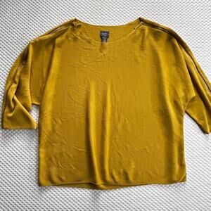 Chicos Travelers Zip Detail Sweater XL 3 Mustard Yellow Lagenlook Travel Capsule